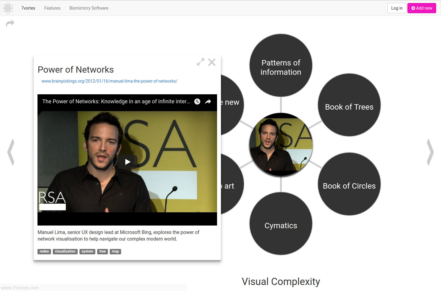 Example of a 7VORTEX presentation about Visual Complexity