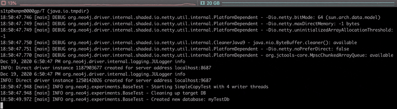 Single threaded Neo4j data copy output
